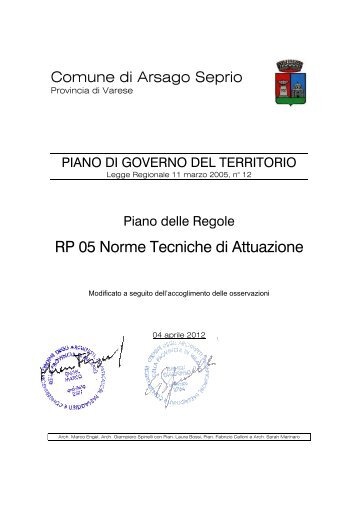 RP 05 Norme Tecniche di Attuazione - Comune di Arsago Seprio