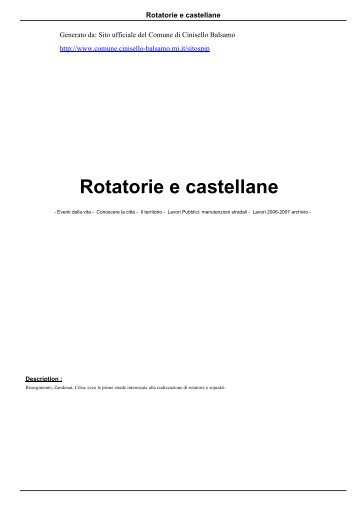 Rotatorie e castellane - Comune di Cinisello Balsamo