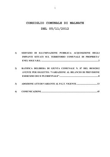 verbale consiglio comunale del 5/11/2012 - Malnate.org