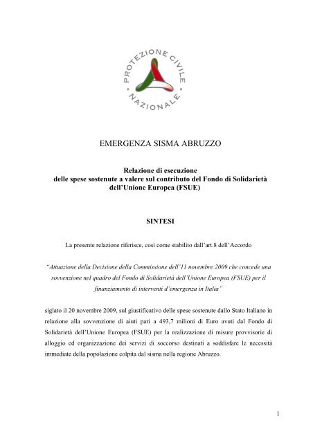 EMERGENZA SISMA ABRUZZO - Dipartimento della Protezione Civile