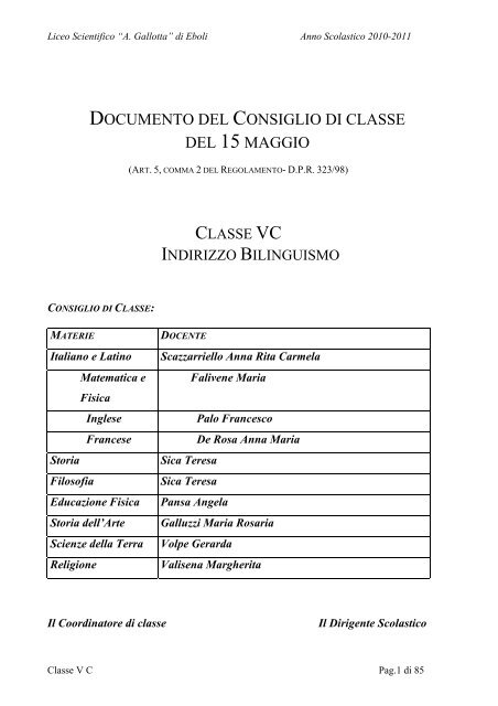 Documento Del 15 Maggio Liceo Scientifico A Gallotta