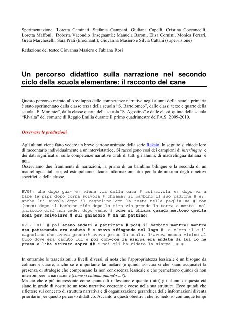 Scuola primaria, secondo ciclo, percorso sul video Reksio