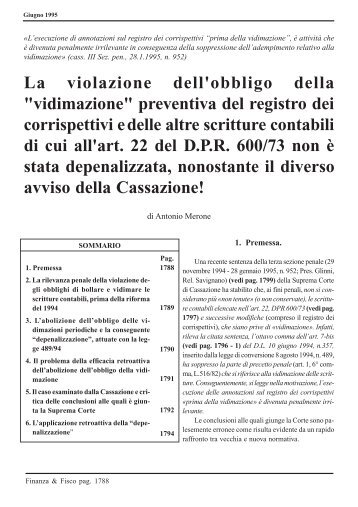 La violazione dell'obbligo della "vidimazione ... - Pianeta Fiscale