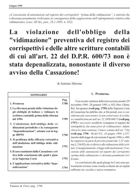 La violazione dell'obbligo della "vidimazione ... - Pianeta Fiscale