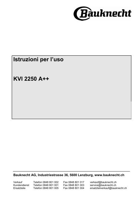 Istruzioni per l'uso KVI 2250 A++ - Bauknecht-mam.ch