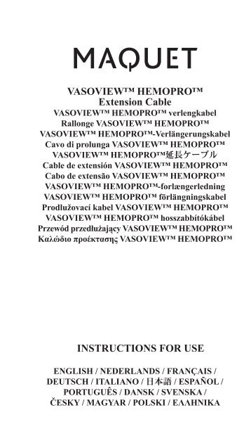 VASOVIEW™ HEMOPRO™ Extension Cable ... - Maquet
