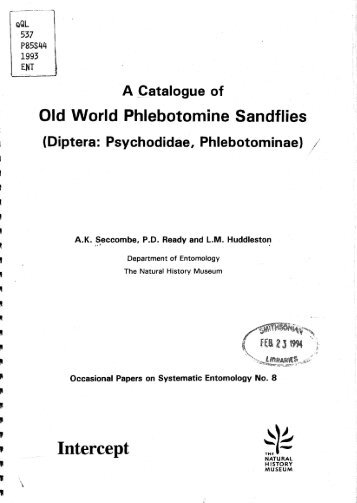 A Catalogue of Old World Phlebotomine Sandflies (Diptera ...