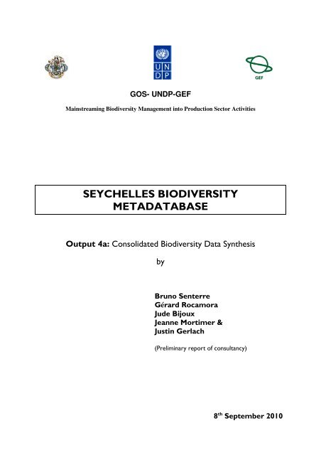 Senterre et al 2010-Seychelles Biodiversity Metadatabase ... - PCU