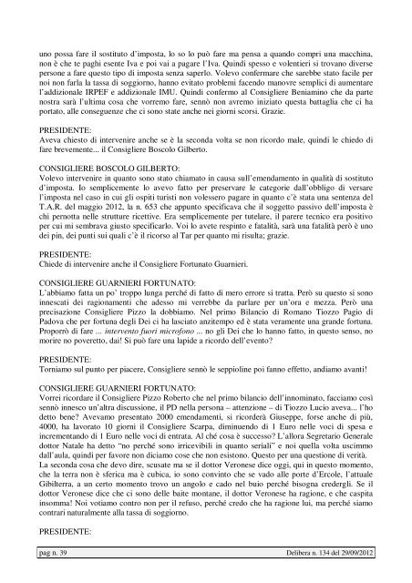 verbale di deliberazione del consiglio comunale - Città di Chioggia