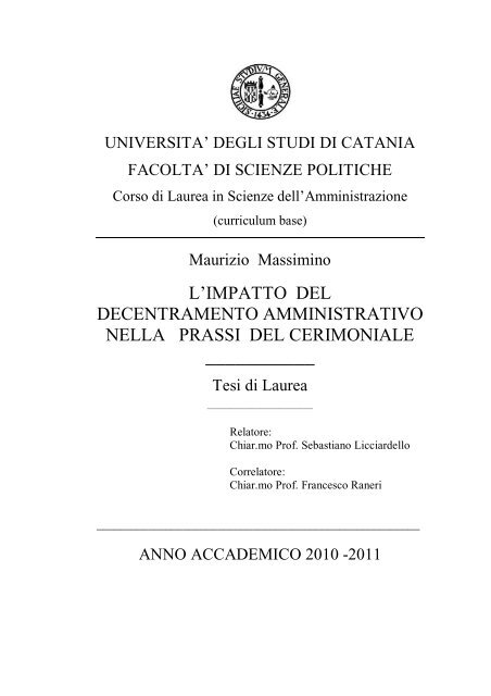 Abstract tesi del dottor Maurizio Massimino (Università di Catania)