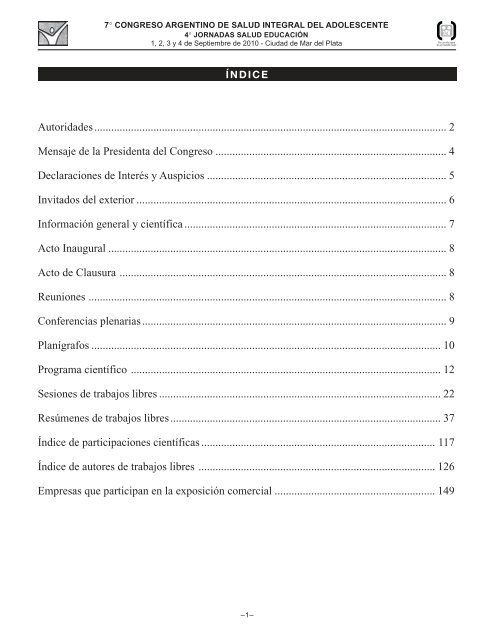 7° congreso argentino de salud integral del adolescente - Filiales ...