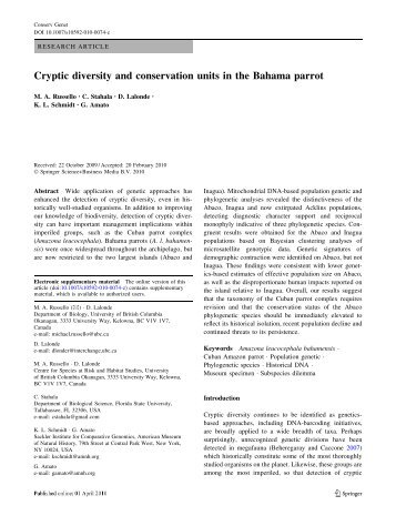 Cryptic diversity and conservation units in the Bahama parrot