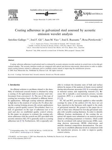 Coating adherence in galvanized steel assessed by acoustic ...