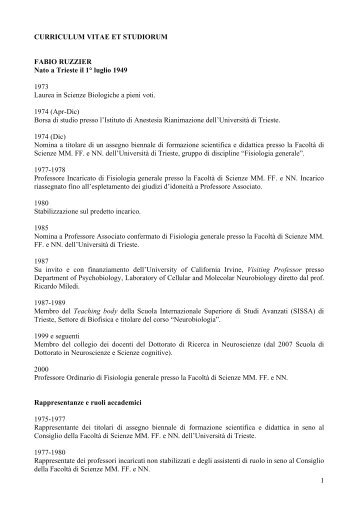 1 CURRICULUM VITAE ET STUDIORUM FABIO RUZZIER Nato a ...