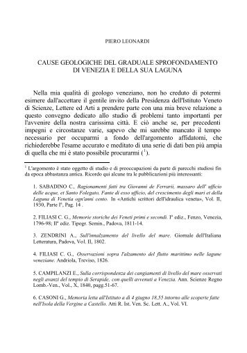 Cause geologiche del grande sprofondamento di Venezia e della ...