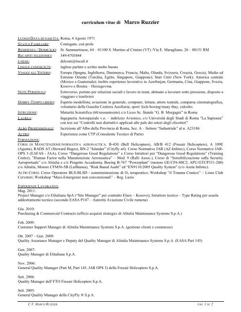 curriculum vitae di Marco Ruzzier - Ordine degli Ingegneri della ...