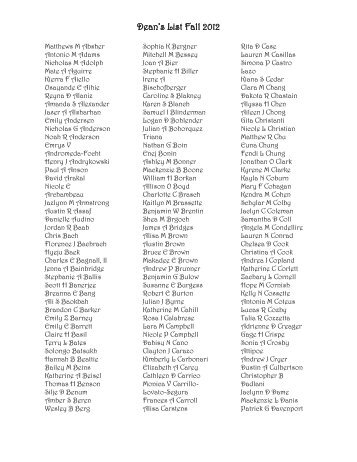 Dean's List Fall 2012
