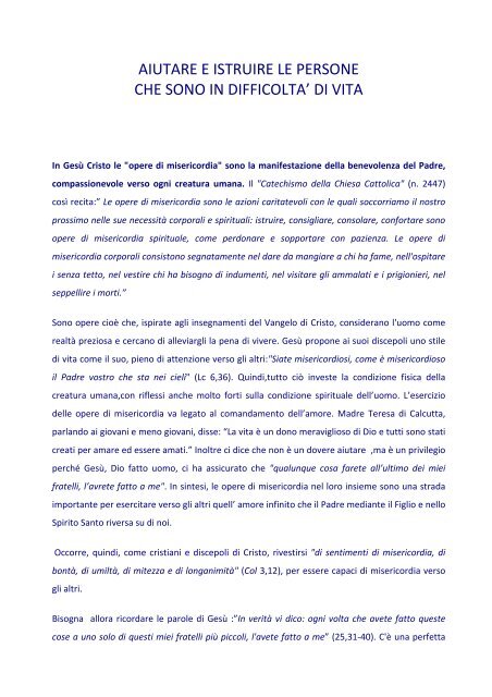 Aiutare e istruire le persone che sono in difficoltà di vita - Parrocchia ...