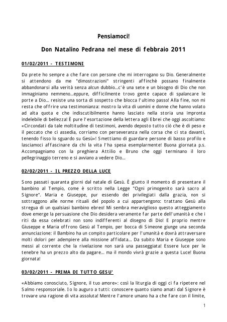 Don Natalino Pedrana scrive... - Parrocchia dei Santi Pietro e Paolo ...