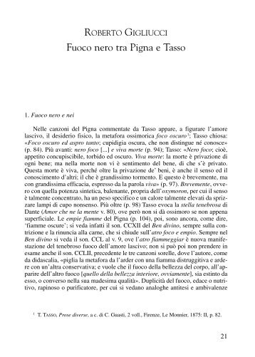 Fuoco nero tra Pigna e Tasso - Italianistica e Spettacolo