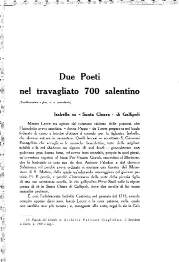 Due Poeti nel travagliato 700 salentino - culturaservizi.it
