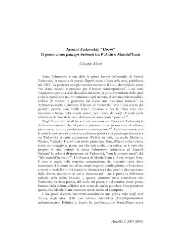 Arsenij Tarkovskij: “Поэт” Il poeta come рыцарь бедный tra Puškin ...