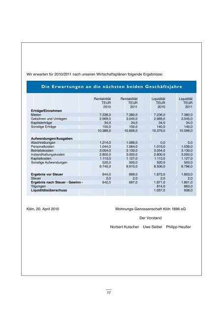 Geschäftsbericht 2009 - Wohnungs-Genossenschaft Köln 1896 eG