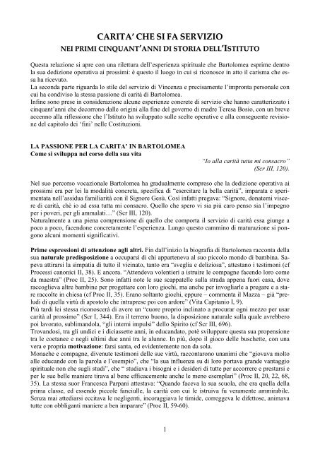 Carità che si fa servizio nei primi cinquant'anni di storia dell'Istituto