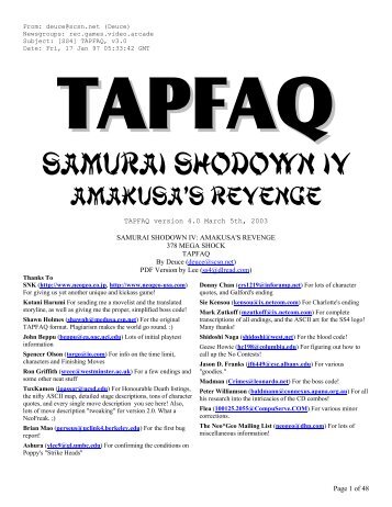 TAPFAQ - Samurai Shodown Forever