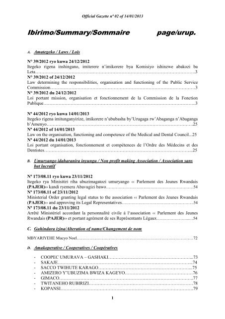 Ibirimo/Summary/Sommaire page/urup. - Mifotra