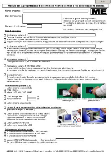 Modulo per la progettazione di colonnine di ricarica elettrica e reti di ...