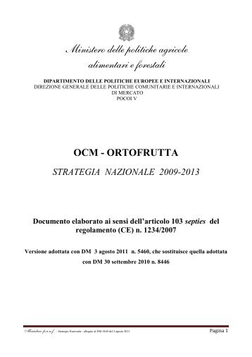 OCM - ORTOFRUTTA STRATEGIA NAZIONALE 2009 ... - Agricoltura