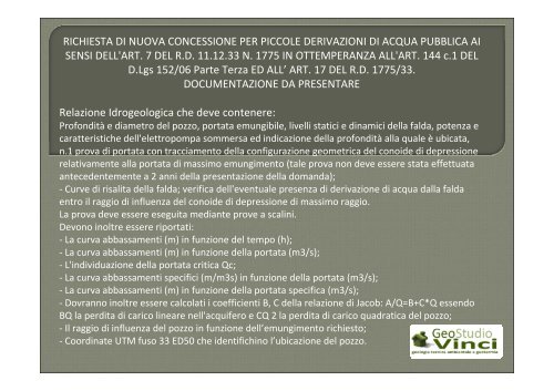 Pozzi per Acqua Vinci - Ordine dei Geologi del Lazio