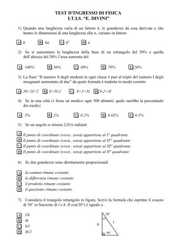 test d'ingresso di fisica itis “e. divini