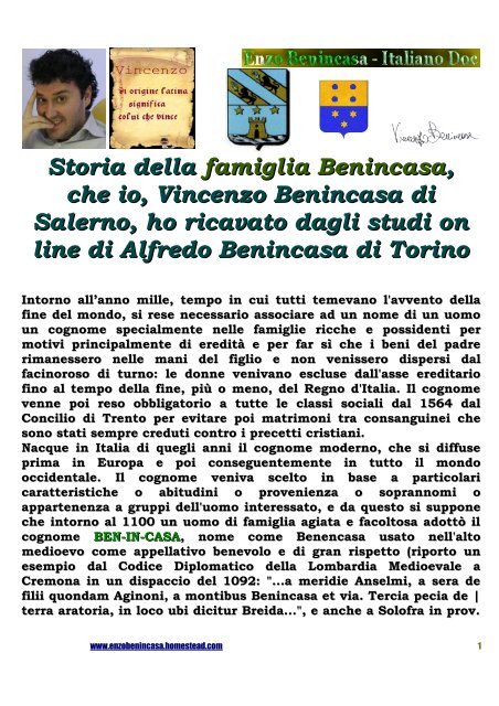 Storia della famiglia Benincasa, che io, Vincenzo ... - Homestead