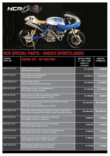 ncr special parts - ducati sportclassic ti sportclassic