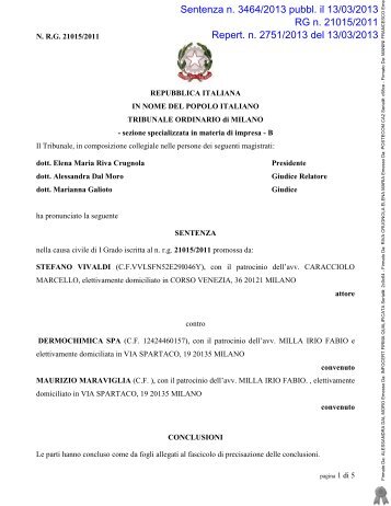Sentenza n. 3464/2013 pubbl. il 13/03/2013 RG n. 21015/2011 ...