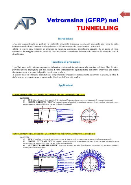 Vetroresina (GFRP) nel TUNNELLING - ATP home page