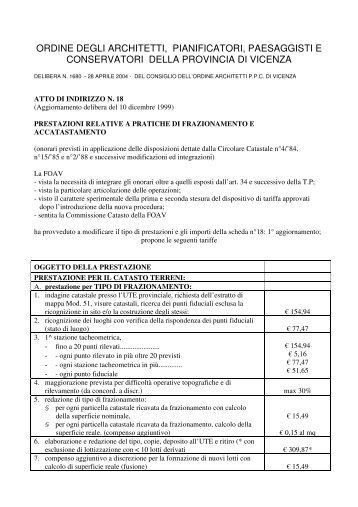 prestazioni relative a pratiche di frazionamento e accatastamento