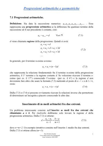 Progressioni aritmetiche e geometriche - Roberto Fantini