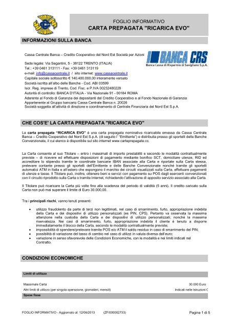 Carta Prepagata Ricarica Evo Cassa Centrale Banca