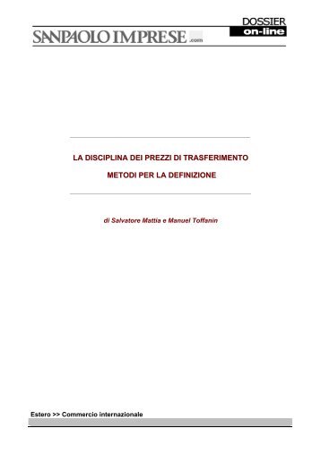 la disciplina dei prezzi di trasferimento metodi per ... - Intesa Sanpaolo.