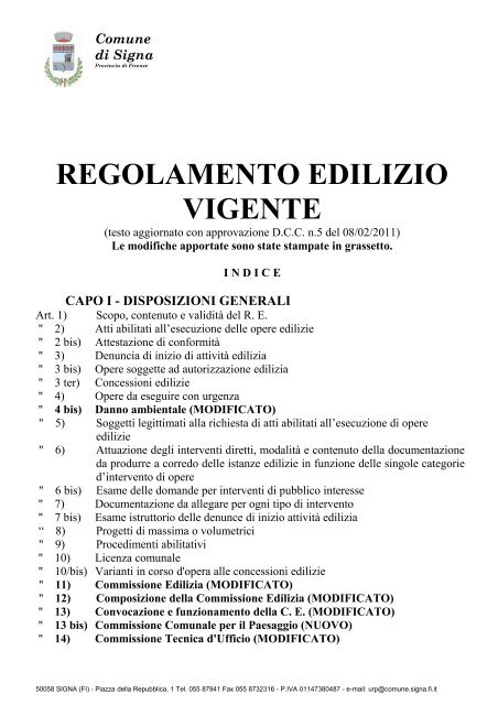 REGOLAMENTO EDILIZIO VIGENTE - Comune di Signa