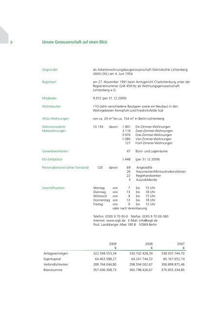 Geschäftsbericht 2009 - WGLi Wohnungsgenossenschaft ...