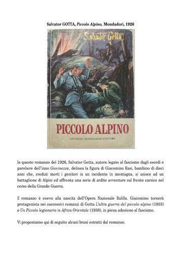 Salvator GOTTA, Piccolo Alpino, Mondadori, 1926 In questo ...