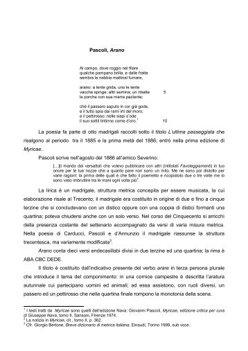 Pascoli, Arano La poesia fa parte di otto madrigali raccolti sotto il ...