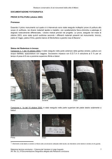 Relazione sulle prove di pulitura - Arch. Rebecca Fant - Viale Paolo ...