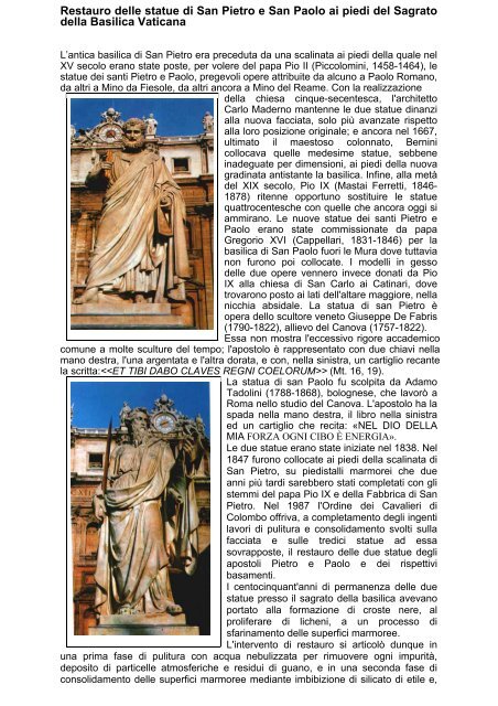 Restauro delle statue di San Pietro e San Paolo ai piedi del Sagrato ...