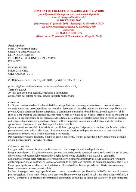 CCNL Pulizie industria e Multiservizi 2011 - Sinalv Cisal