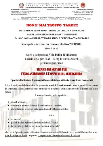 Volantino del corso SERALE - IPSSAR G. Maffioli